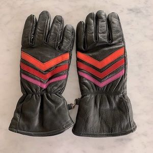 Vintage leather gloves with pop of colour stripes  fully lined